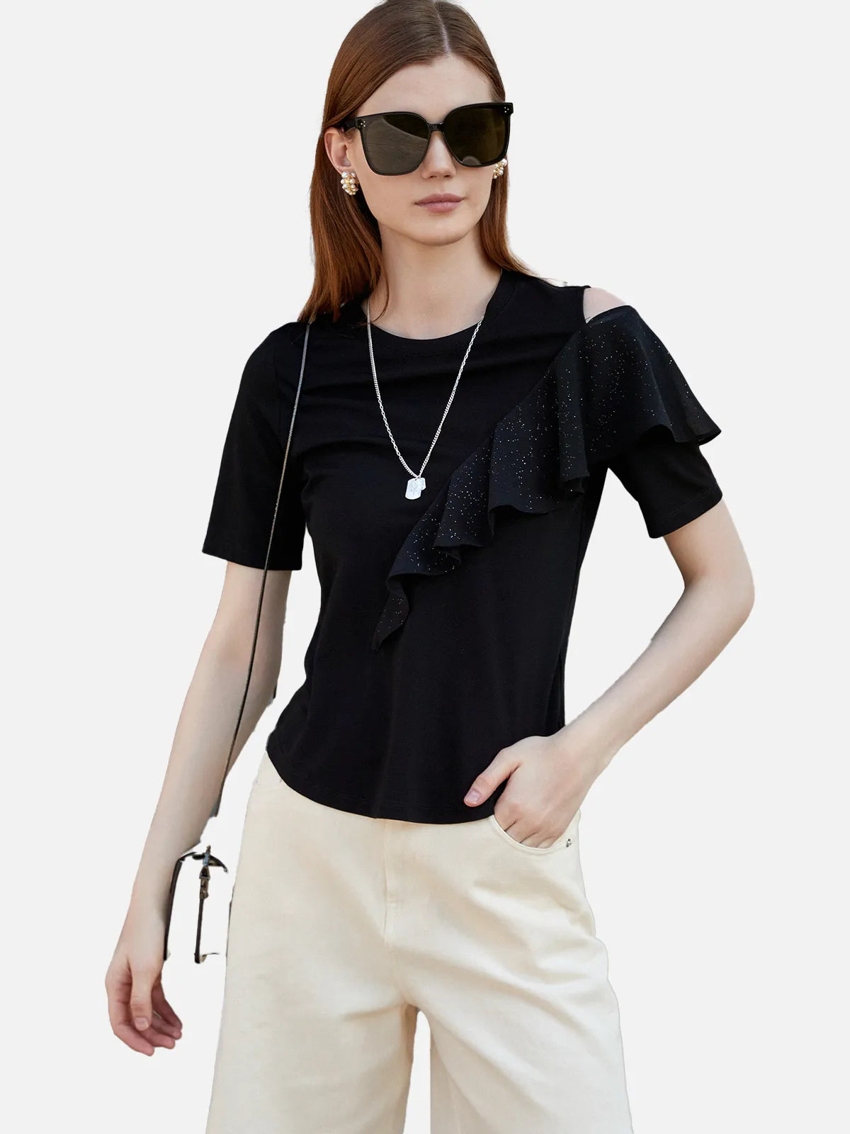 Asymmetrical Ruffle Short Sleeve T-shirt