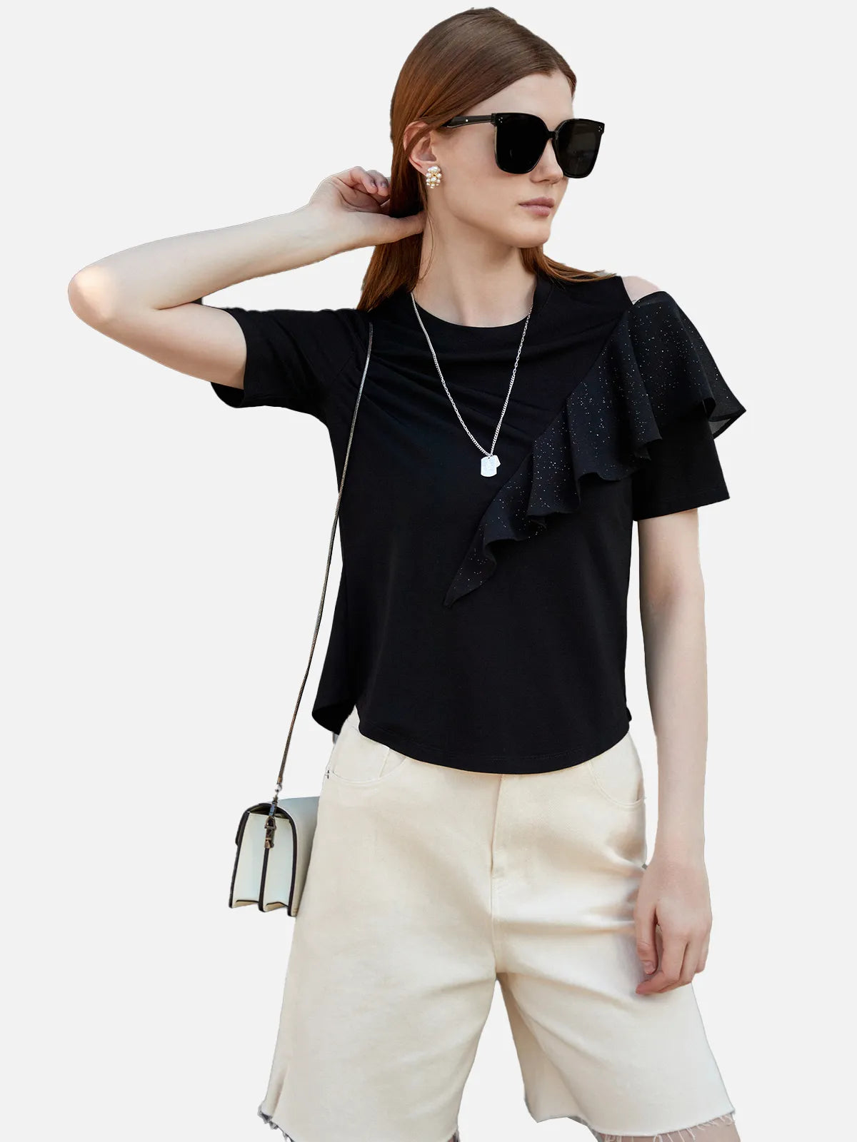 Asymmetrical Ruffle Short Sleeve T-shirt