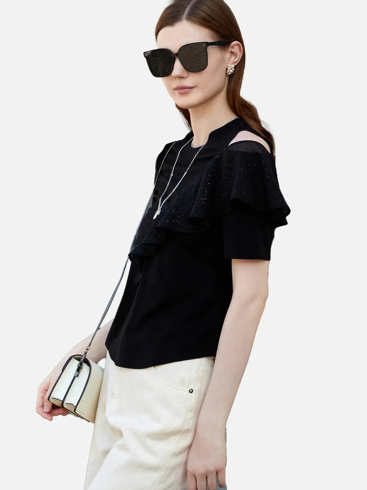 Asymmetrical Ruffle Short Sleeve T-shirt