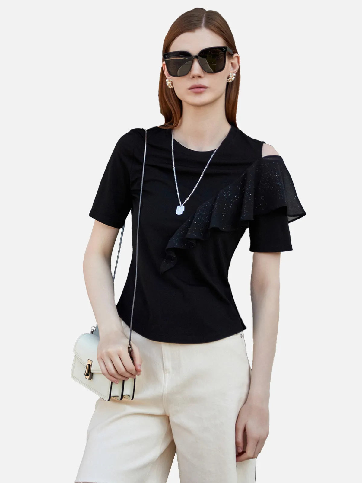 Asymmetrical Ruffle Short Sleeve T-shirt