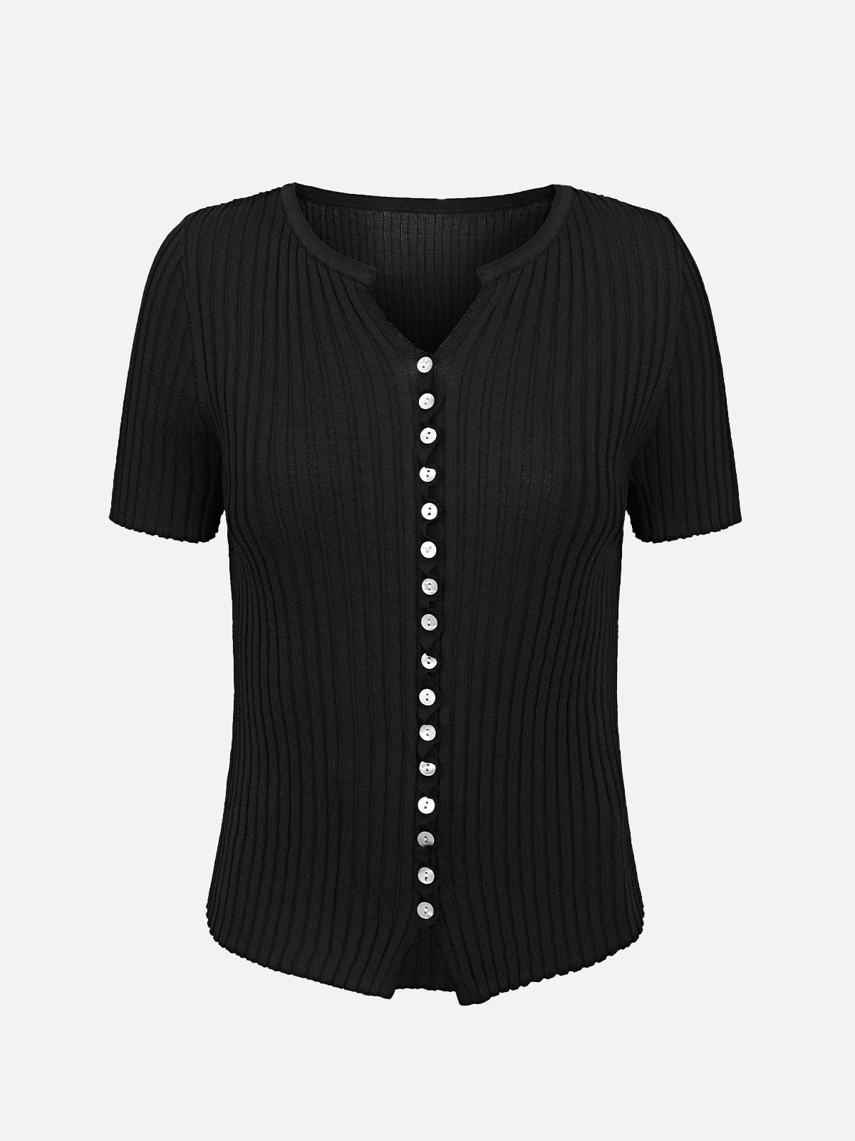 Short Sleeve Button-Up Knit Top