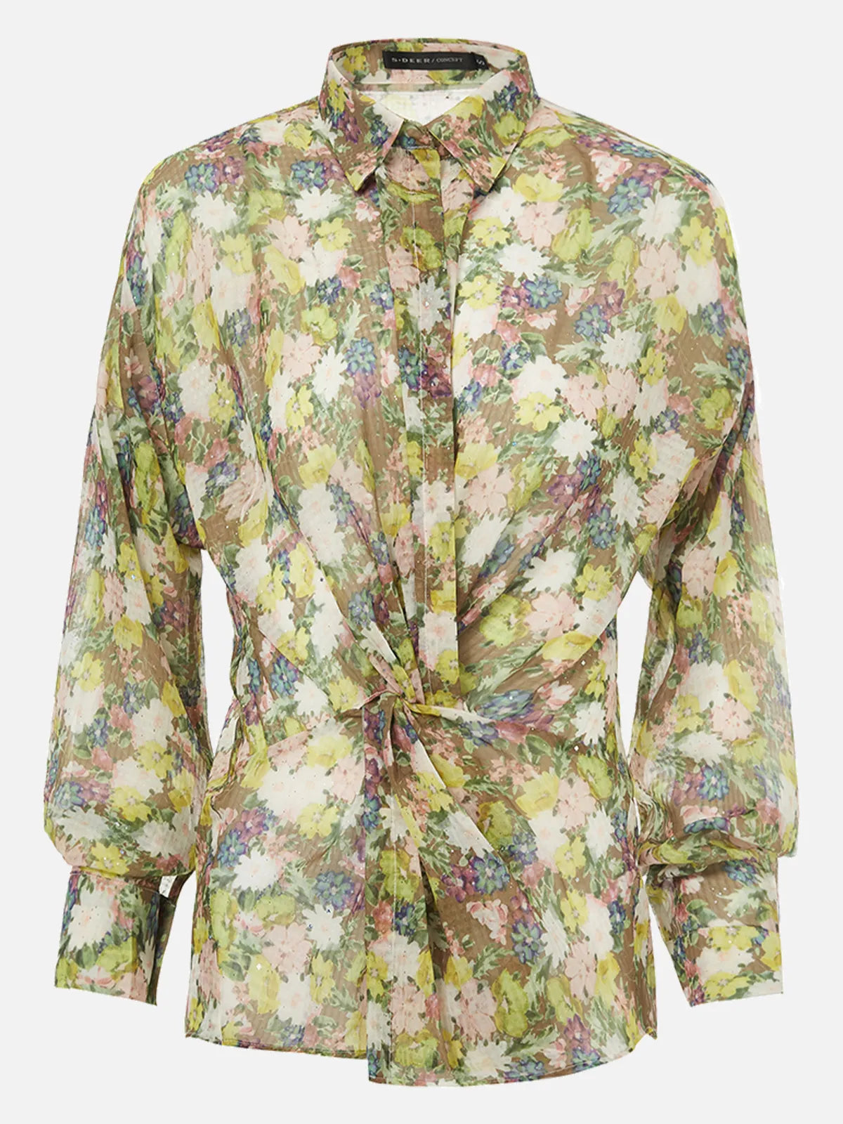 Camisa con nudo retorcido y lentejuelas florales