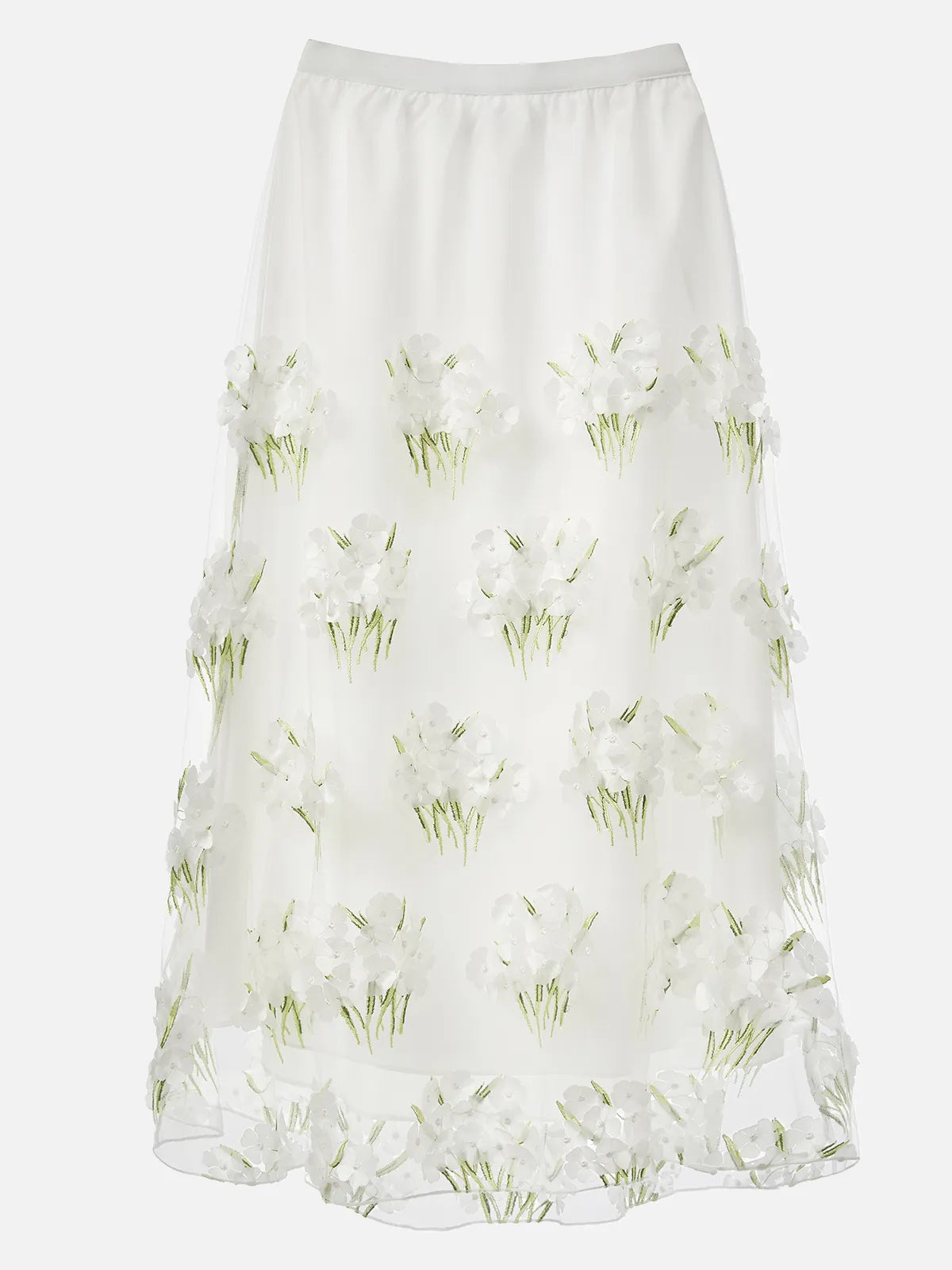Fashion V-neck mesh embroidery floral short-sleeved skirt suit