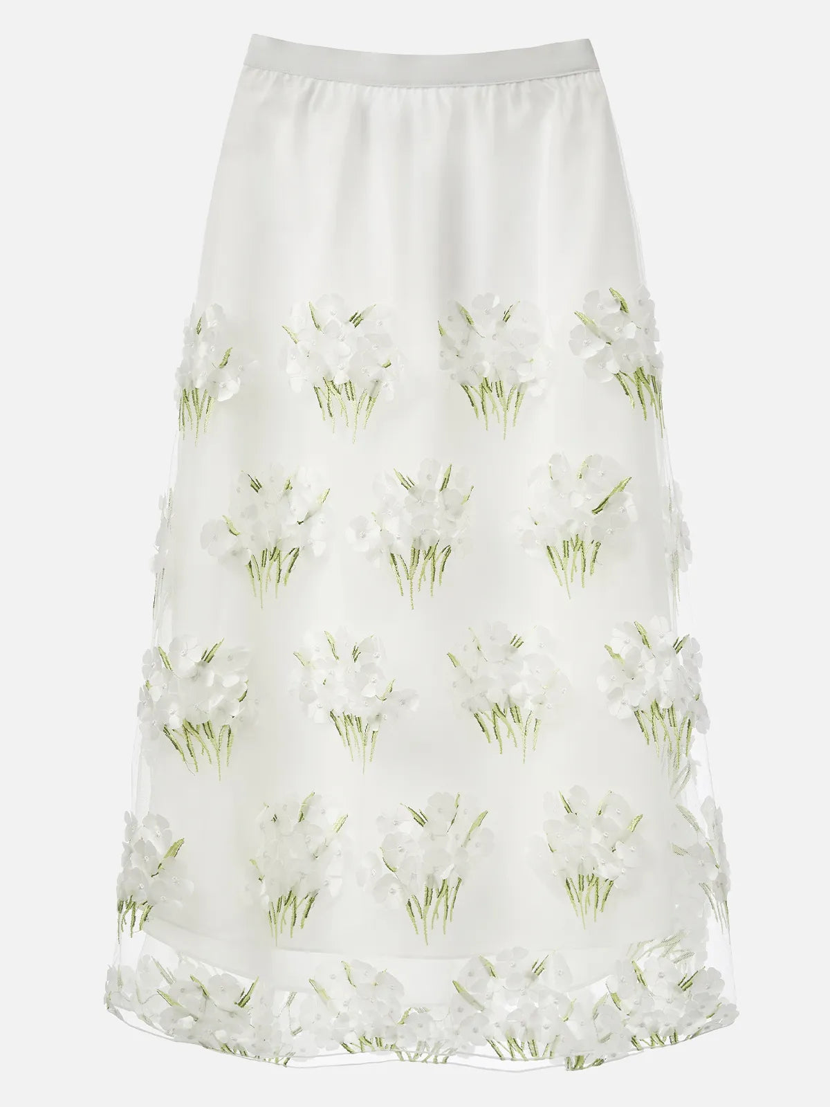 Fashion V-neck mesh embroidery floral short-sleeved skirt suit