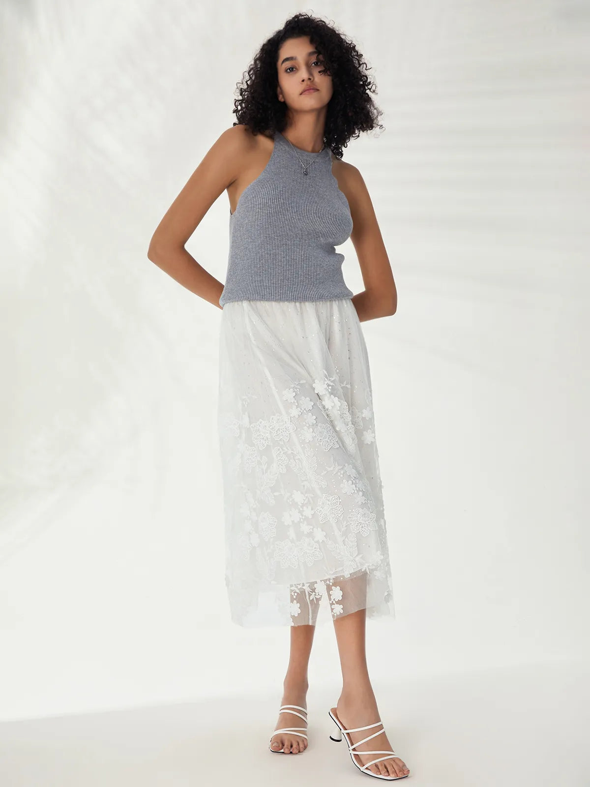 Mesh Positioning Embroidery Skirt