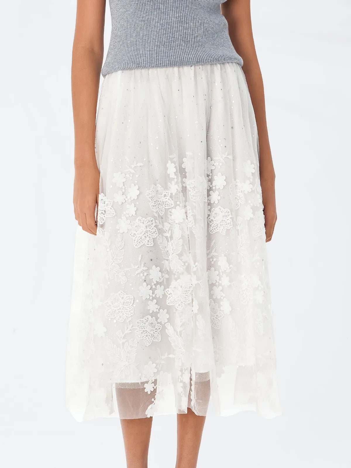 Mesh Positioning Embroidery Skirt