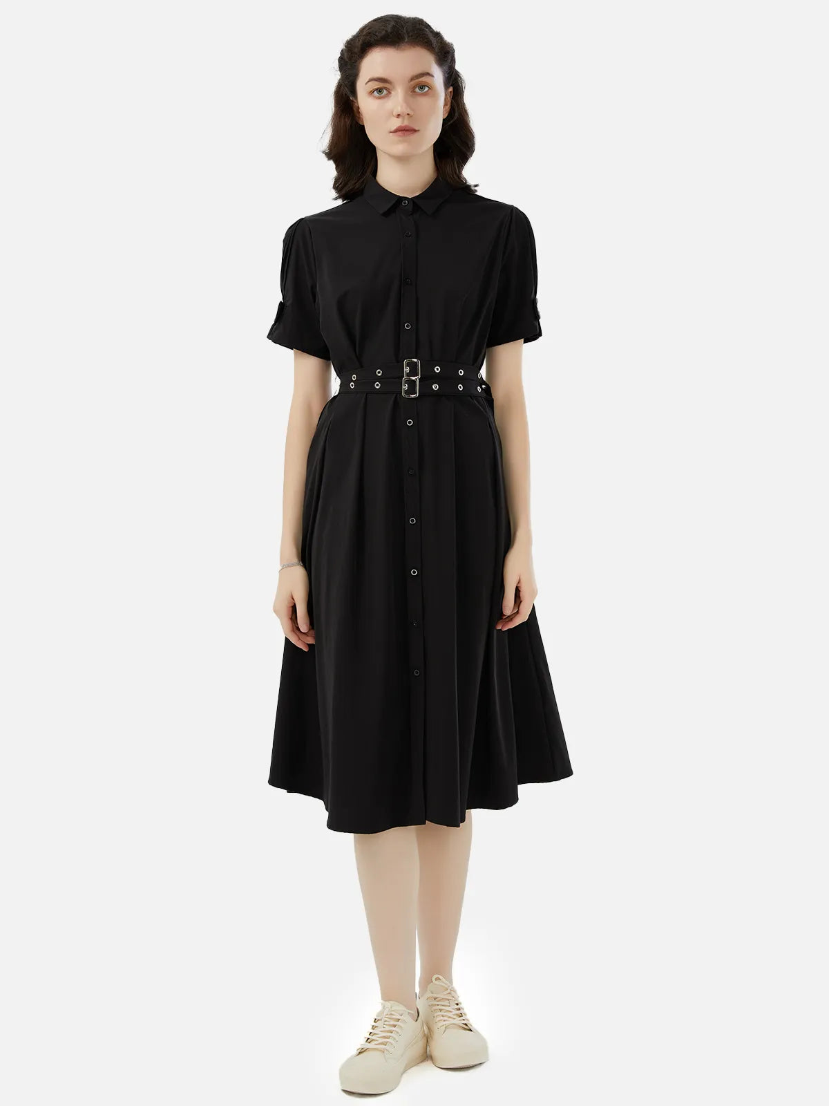 Casual Waist-Cinched Shirt Dress