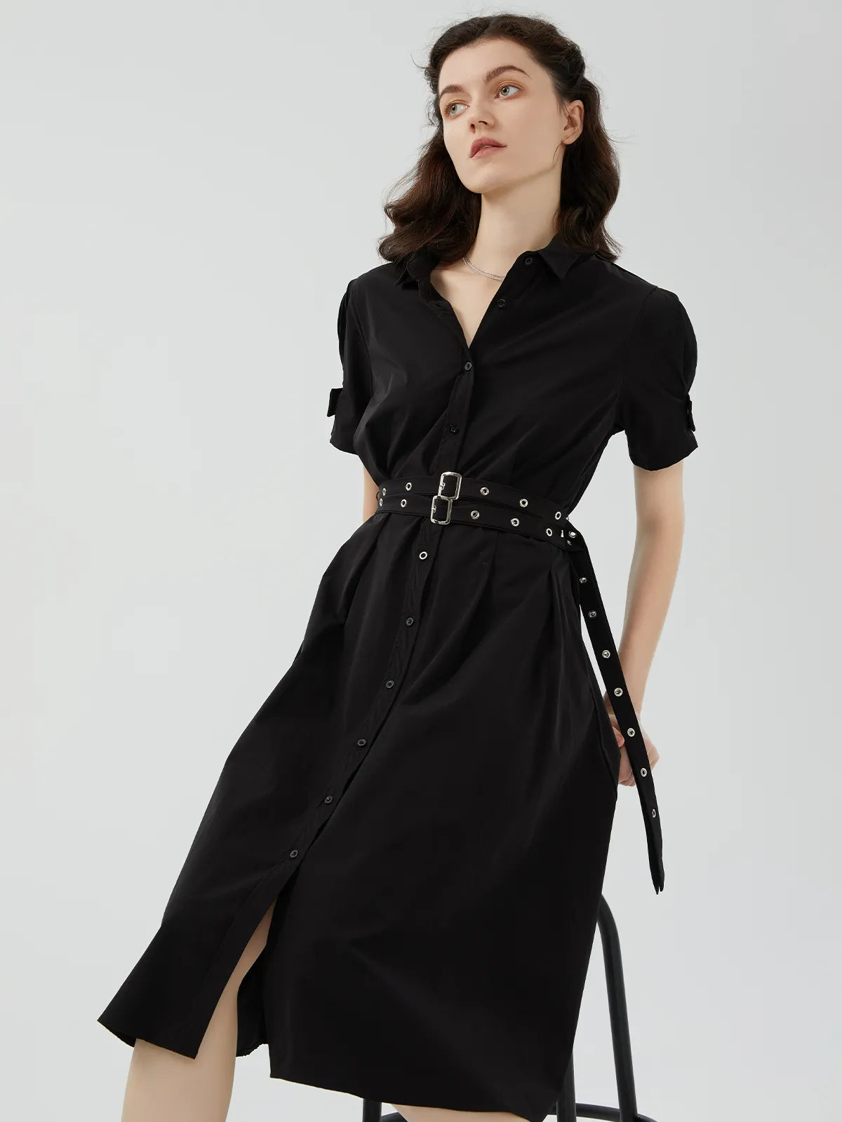 Casual Waist-Cinched Shirt Dress