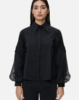 Stylish black shirt with pleated lantern sleeves