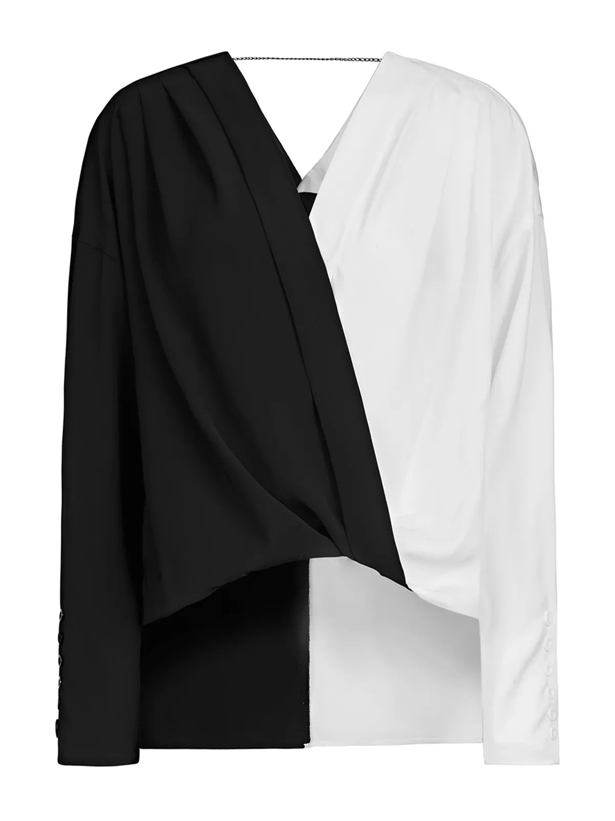 Blusa plisada con bloques de color y cuello en V