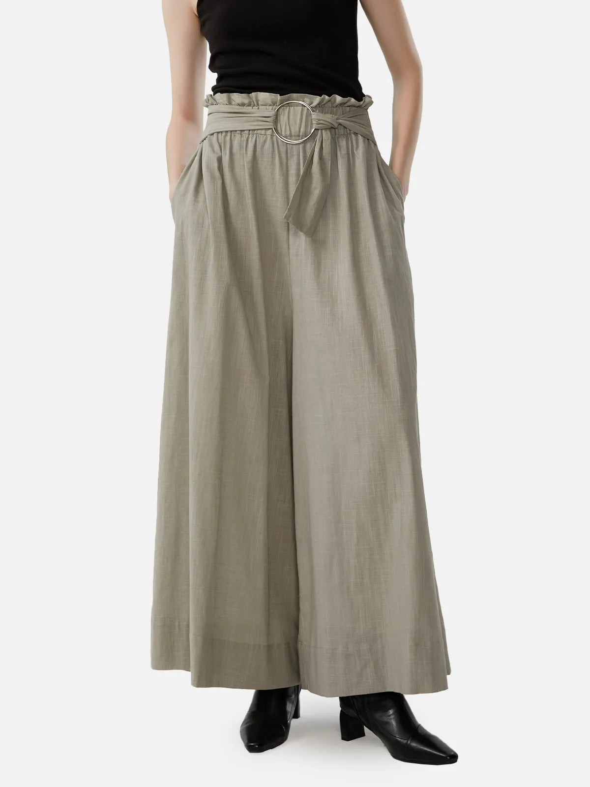  high-waisted linen wide-leg trousers