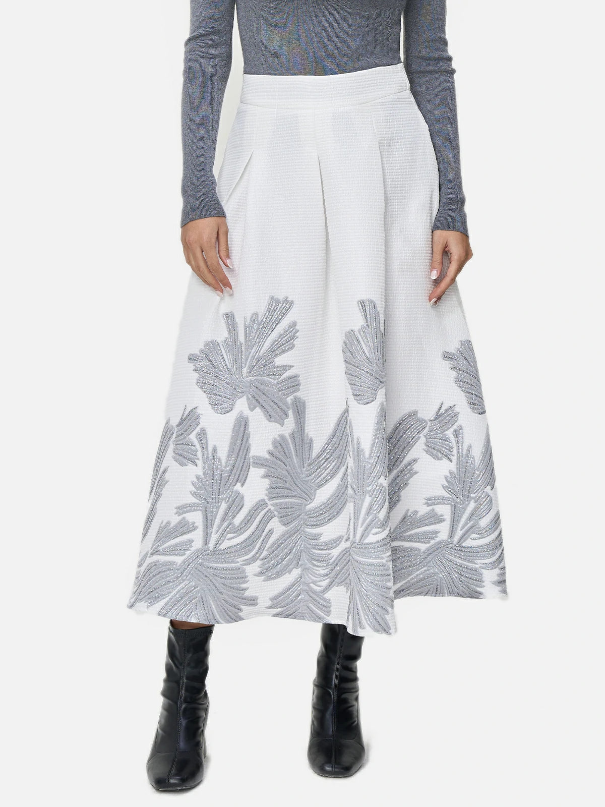 Elevate Your Look with Textured Fabric and Silver Print Detail in A-line Skirt