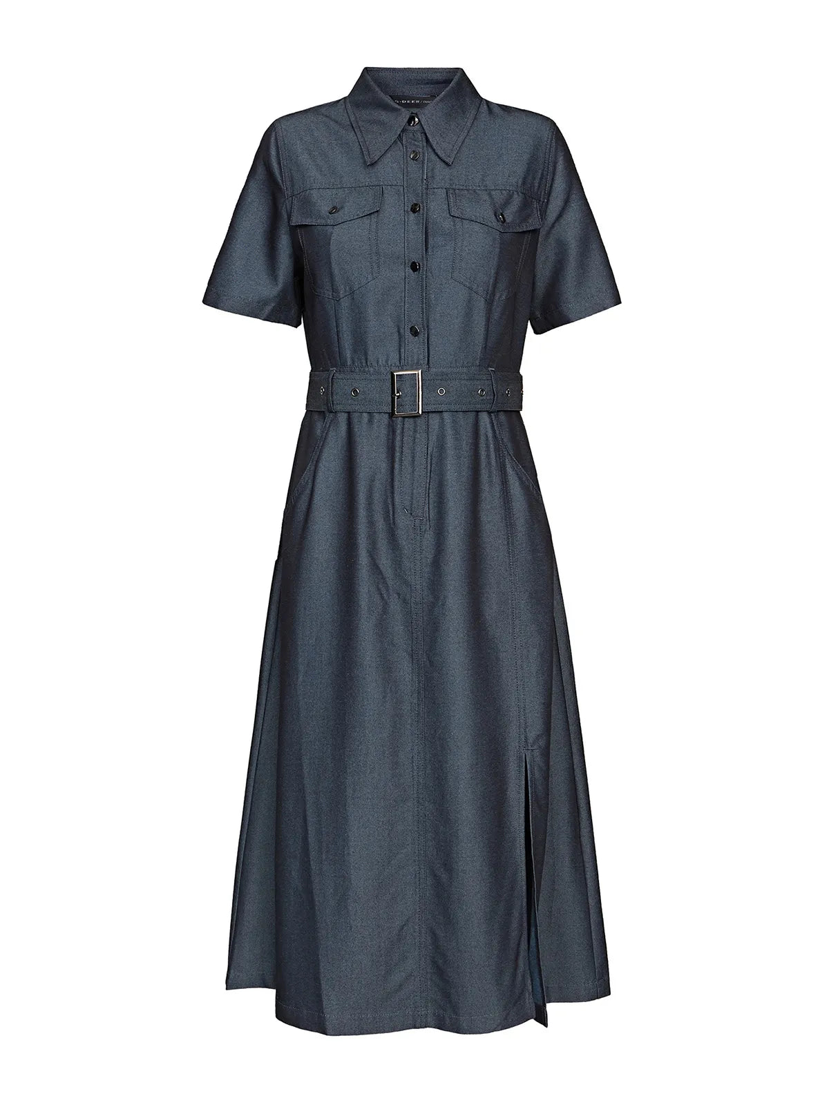 Retro Collared Waist-Tie Denim Dress