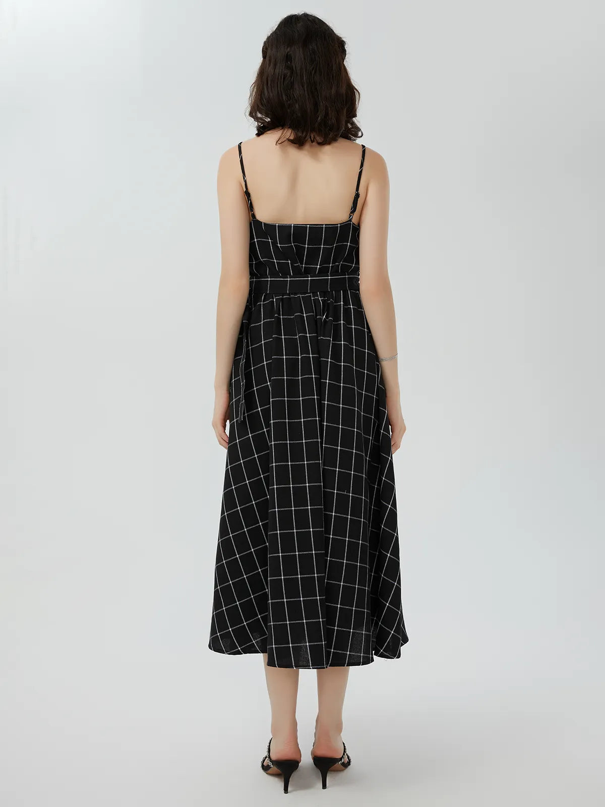 V-neck Plaid Spaghetti Dress