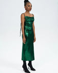 Chic square-necked spaghetti strap dress in vibrant green
