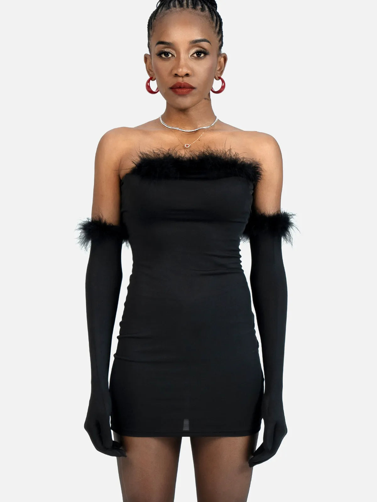Off-Shoulder Feather Mini Dress