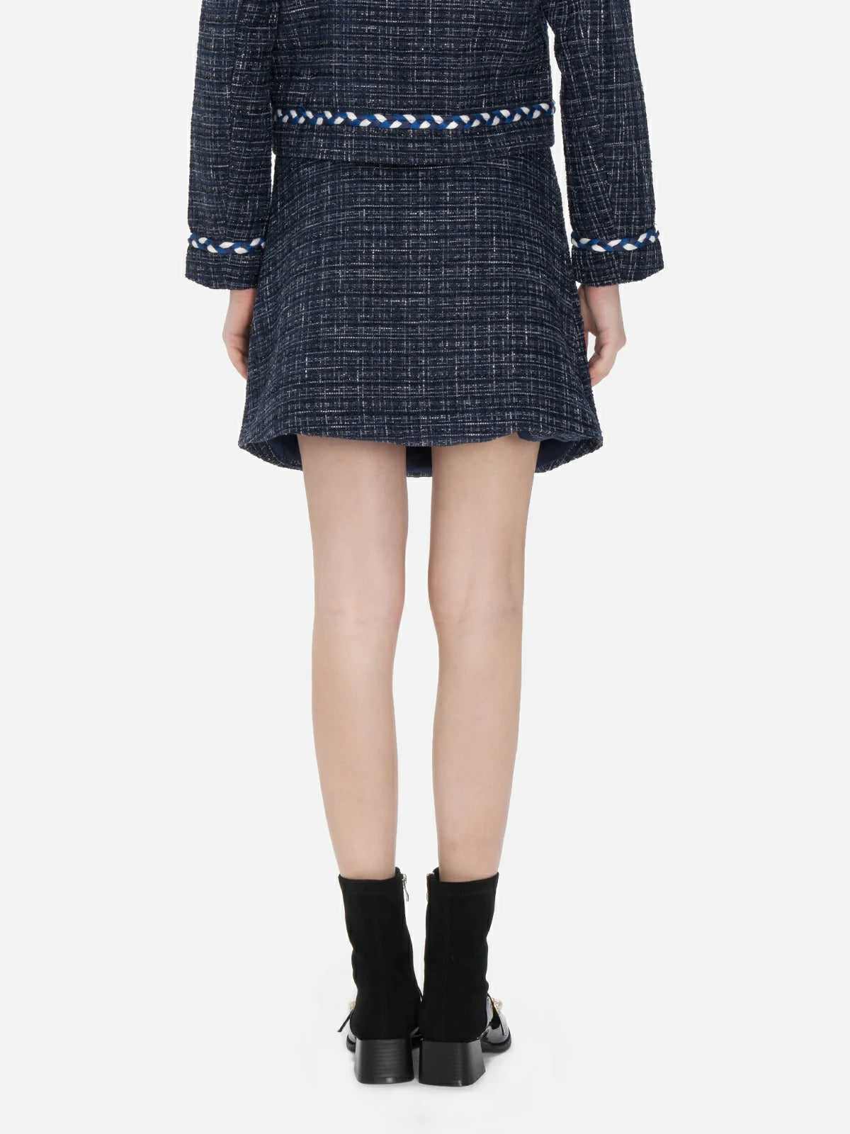 Elegant tweed mini a-line skirt in blue