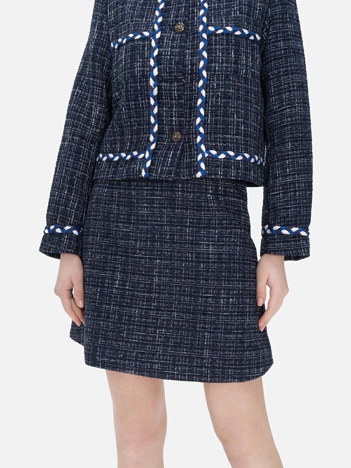 Elegant tweed mini a-line skirt in blue