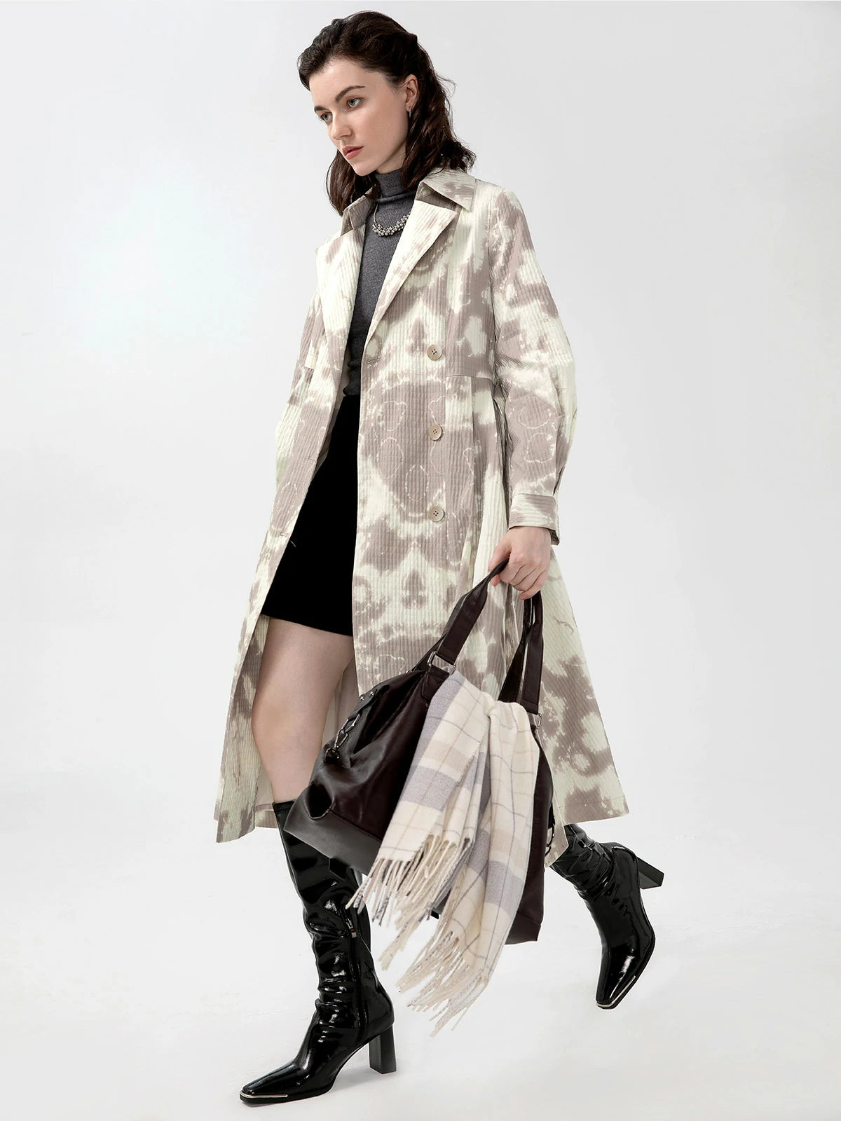 Printed Double Breasted Trench Coat