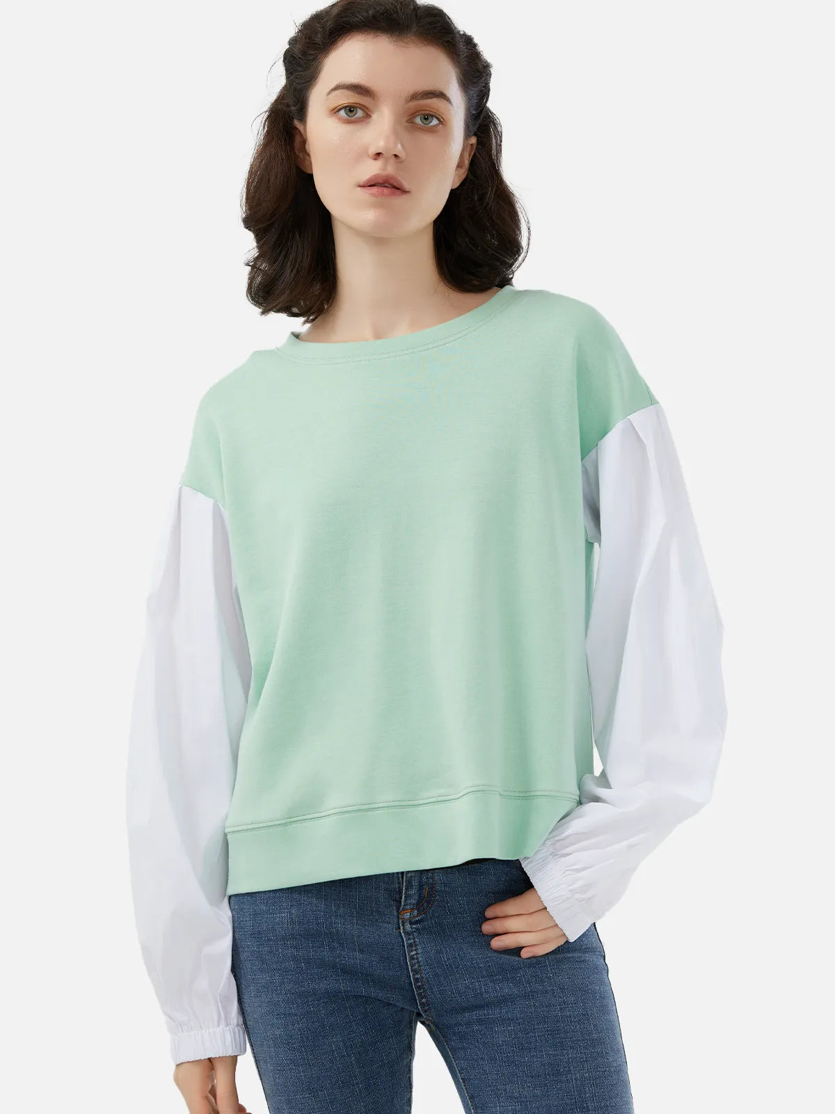 Round Neck Color-Block Sweatshirt