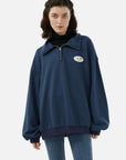 Stylish navy blue pullover with a relaxed fit, perfect for casual occasions