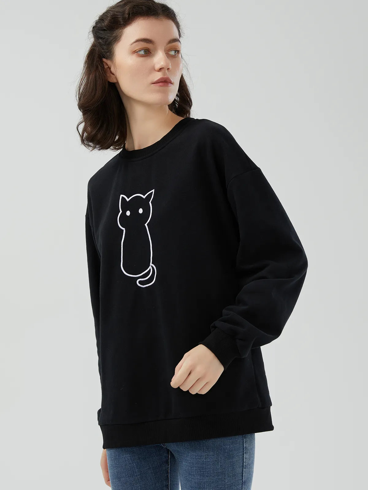 Loses Sweatshirt mit Katzenmuster 