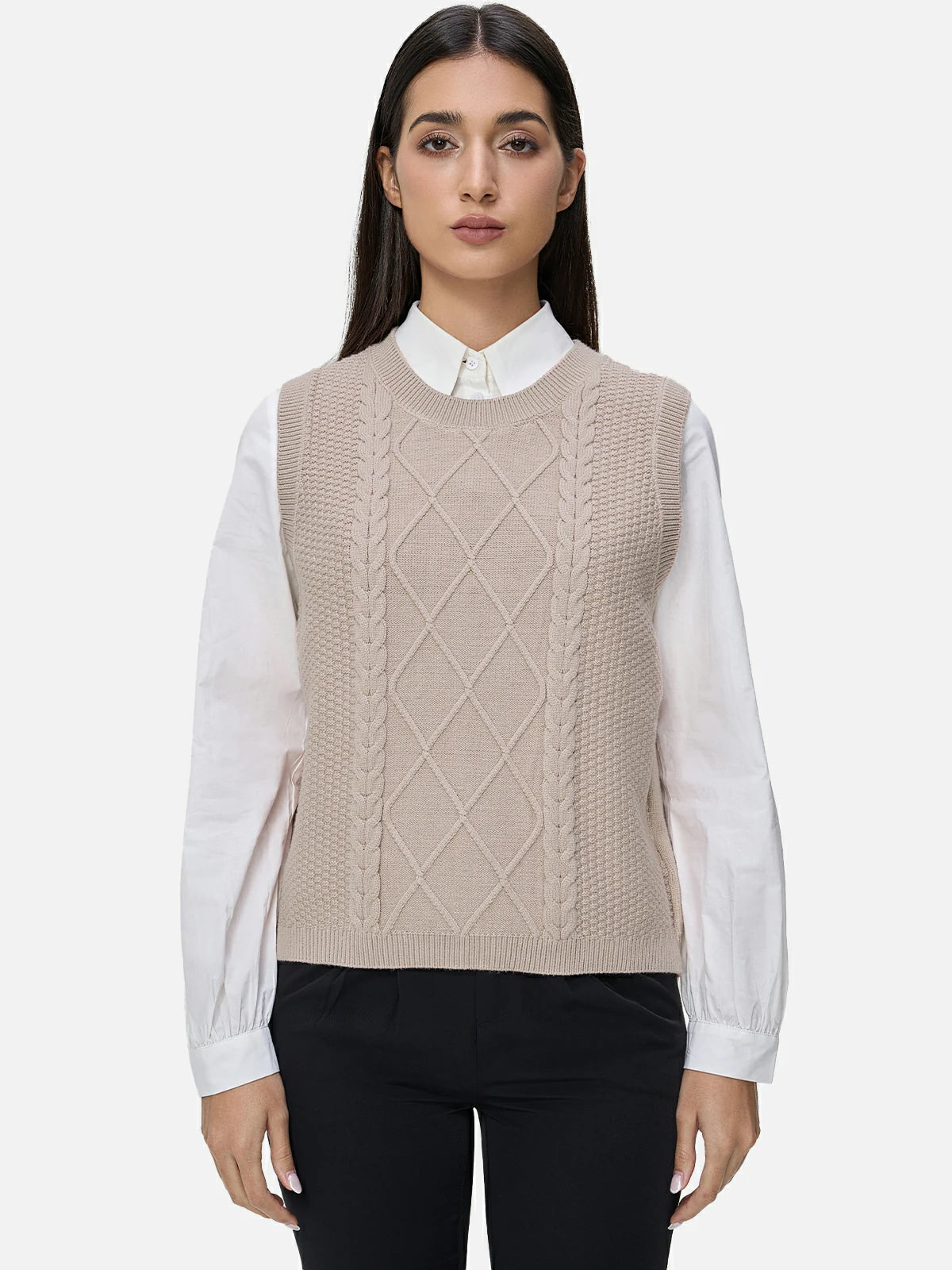 Stylish Apricot Knit Vest for Women&#39;s Winter Wardrobe
