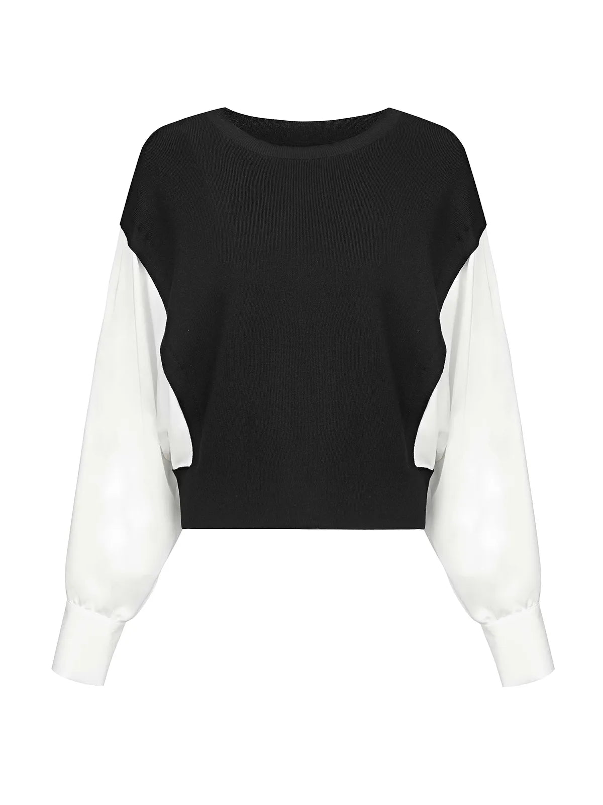 Ribbed Round Neck Color-Block Sweater