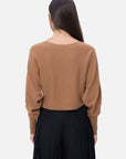 Versatile Round Neck Cashmere Sweater with Short Batwing Sleeves