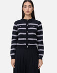 Stylish striped cardigan sweater with a classic round neckline