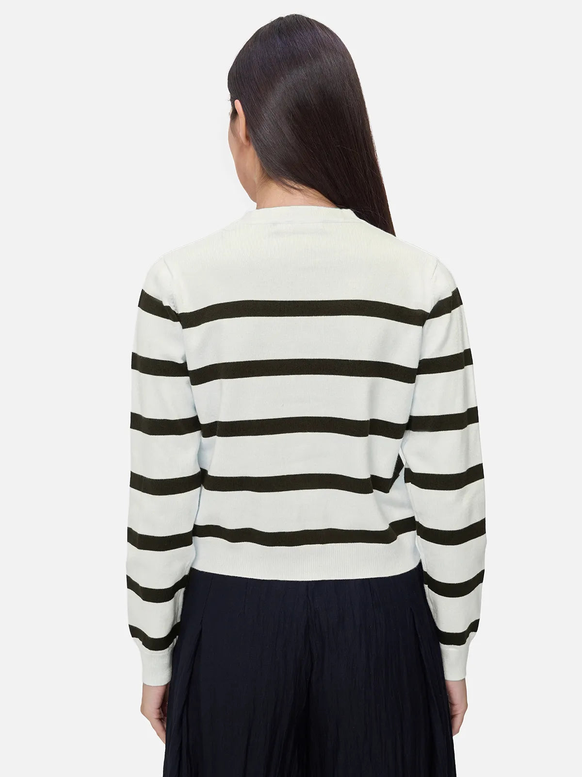 Classic Round Neck Striped Cardigan Sweater
