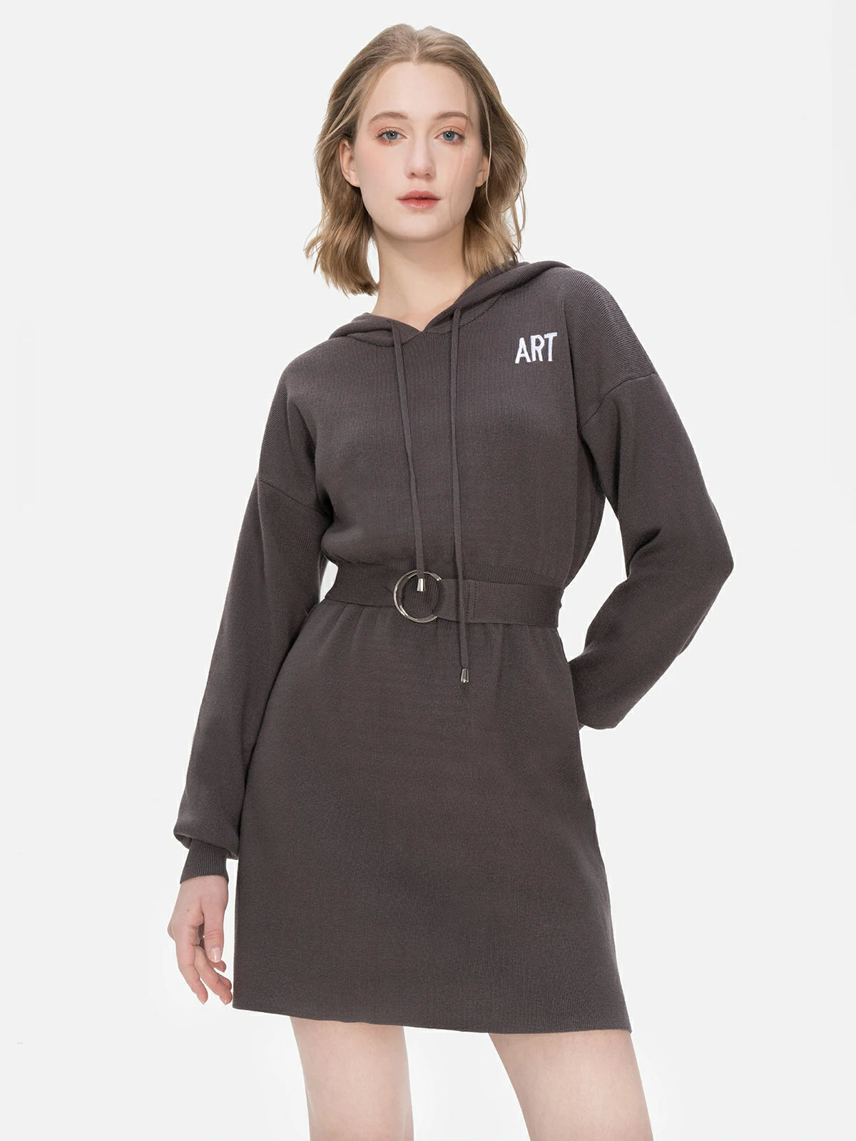 Contemporary silhouette Hooded knit dress