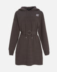 Versatile and stylish solid-color sweater dress with metallic buckle waist belt