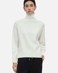 Soft White High Neck Pullover Knit with Delicate Ribbed Detailing