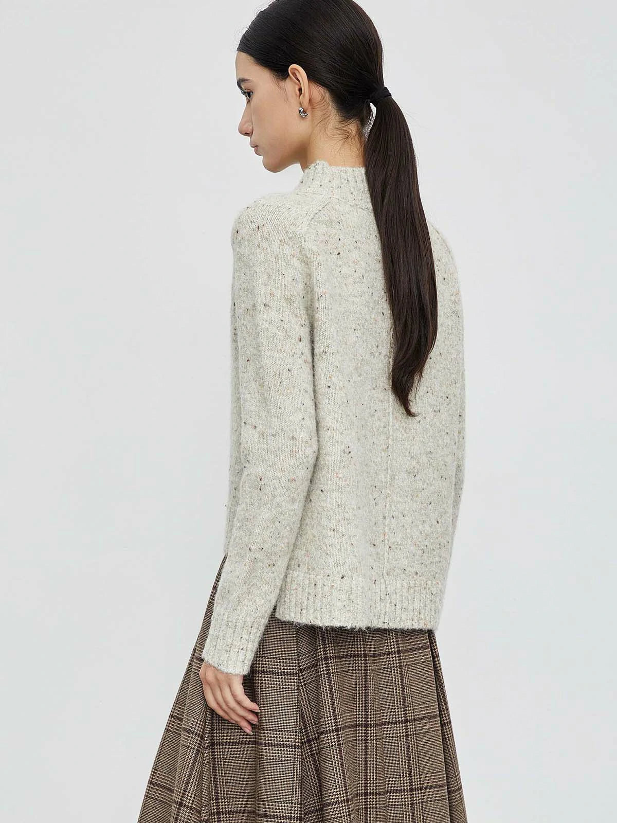Versatile Ribbed Neck Sweater with Playful Polka Dots