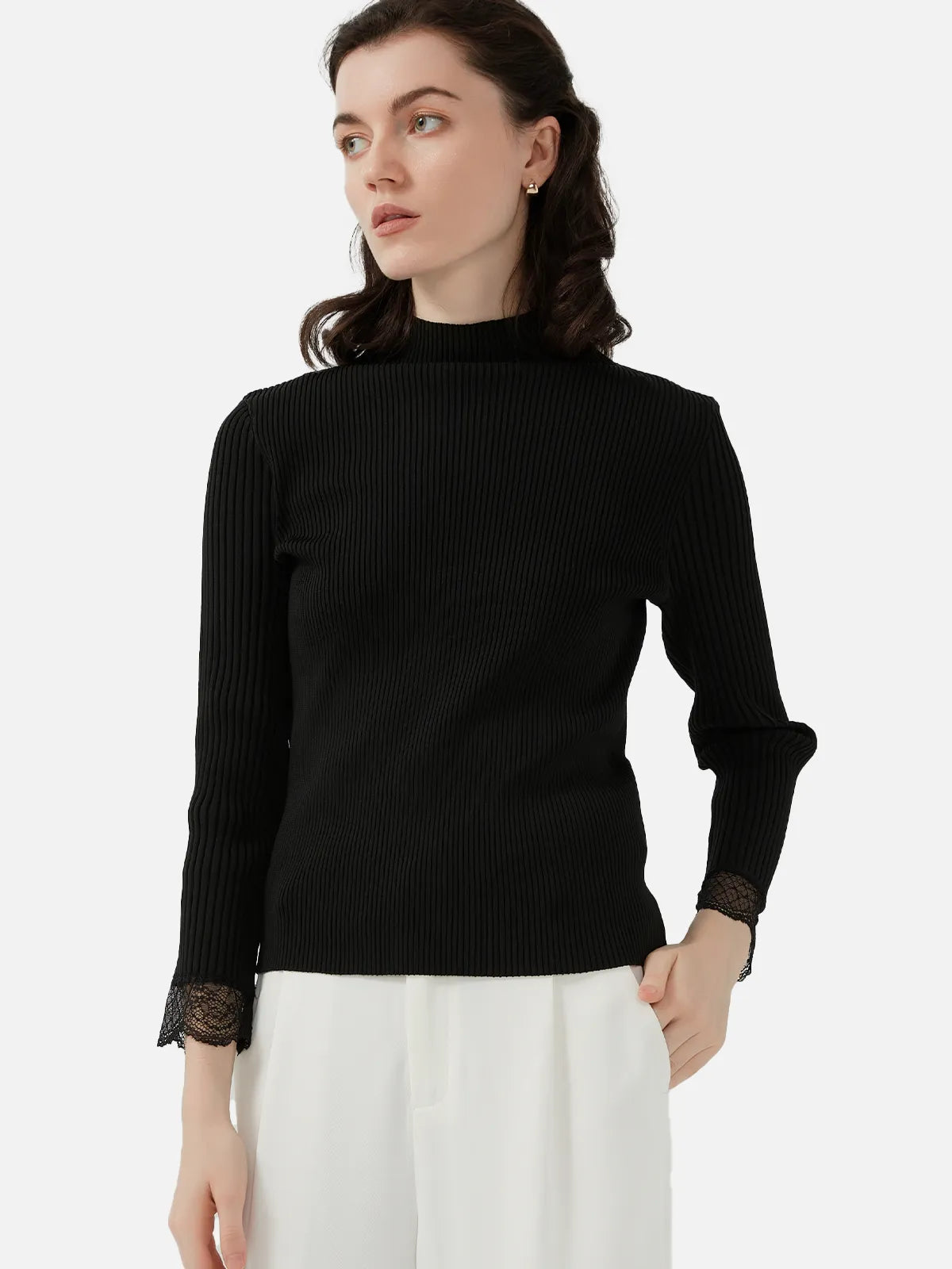 The elegance of lace detailing on a high-quality knit sweater