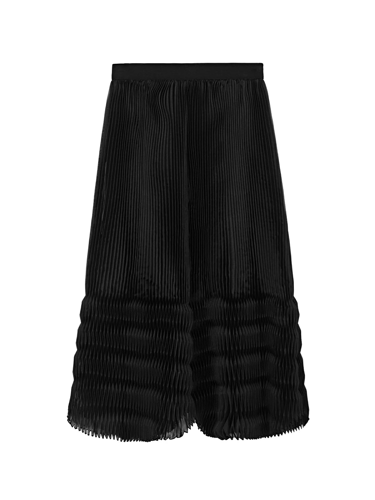 Solid V-Shaped Pleated Midi Skirt