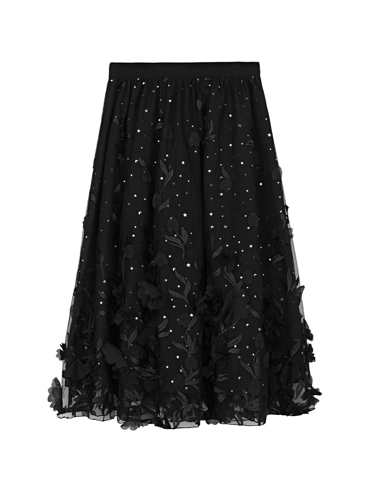 Shiny Sequin Applique Tulle A-Line Skirt