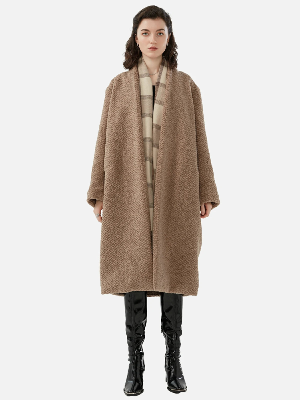 Sherpa Fleece open-front coat for fall/winter fashion, providing comfortable warmth