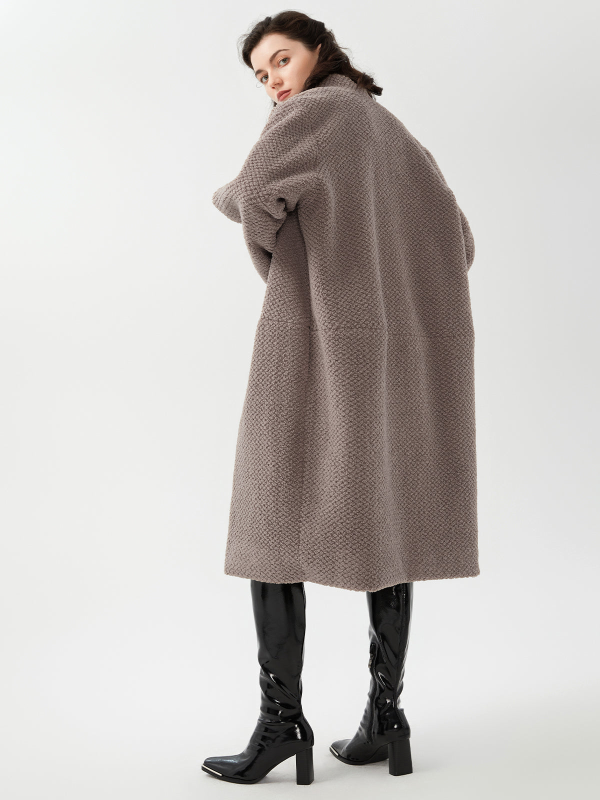 Faux Shearling Open Front Long Coat