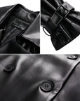 Dual Delight of Fashion and Comfort: Experience the dual delight of fashion and comfort with this long leather coat.