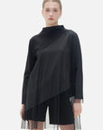 Stylish half-high collar women's black-gray color block top