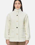 Elegant Beige Fleece Jacket with Stand-up Collar for Versatile Style