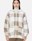 Fashionable Fleece Jacket: Elevate your style with our fashionable color-block plaid fleece jacket.