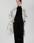 Transformable Waist-Drawstring Down Jacket in White-Grey 