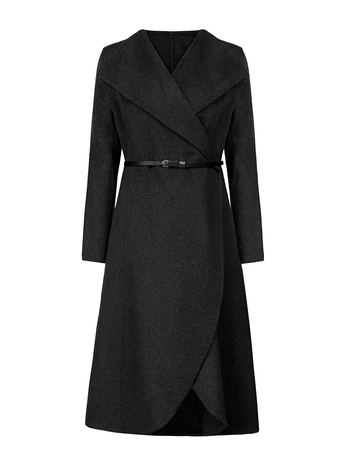 Lapel Open Front  Asymmetric Wool Coat