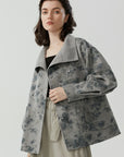 Artistic grey printed pattern design jacket for a unique and fashionable women's wear choice