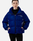 Glossy Finish High Neck Down Jacket with Letter Prints
