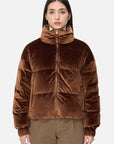 Chic Velvet Puffer Jacket with Goose Down Filling for Winter Elegance