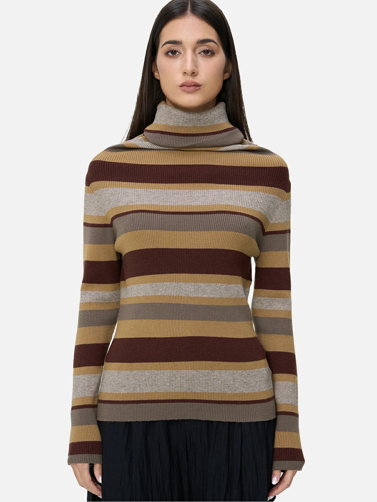Chic Color-Blocked Turtleneck Knit Sweater for Winter Fashion